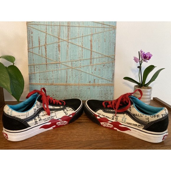 Vans Off The Wall Skateboard Shoes Size 7 M 8.5W Suede and Canvas Red Flames - Picture 10 of 10